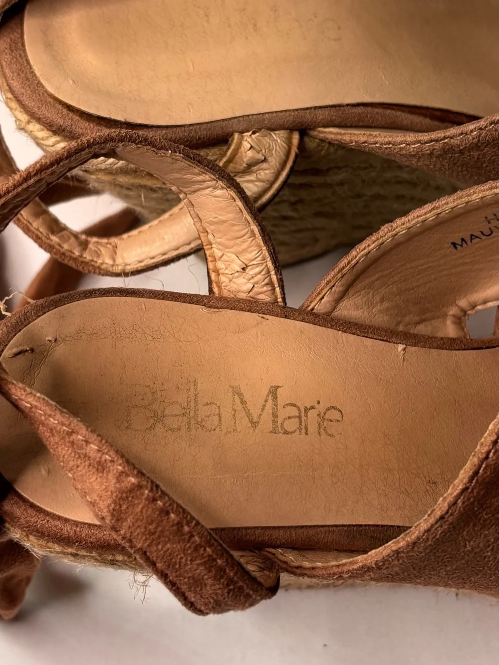 Bella Marie Faux Suede Wrap Espadrille Wedge Sandals in Brown Sz 7